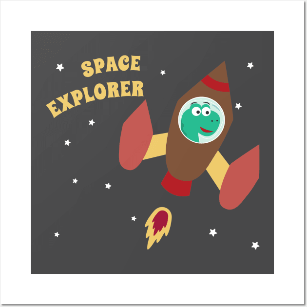 cute dinosaur astronaut play with his rocket. Wall Art by KIDS APPAREL